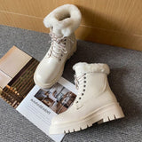 RIZABINA Women Snow Boots Fashion Platform Warm Fur Hot Winter Shoes Woman Thick Fur Short Boot Cross Strap Footwear Size 34-43