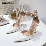 Graduation Shoes NEW Spring Fashion PU/PVC Women Pumps 2022 Sexy Crystal Pointed Toe Checkered Thin Heels ZIP Ladies Shoes Party Wedding