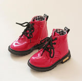 Murioki Spring Autumn Patent Leather Children Boots Boys Girls Waterproof Boots Kids Shoes Warm Plush Snow Boots Toddler Sneakers