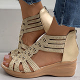 MURIOKI INS Big Size 40 Female Casual Hollow Women Shoes Zipper Solid Summer Sandals Women Open Toe Bohemia Gladiator Sandals