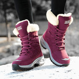 Murioki Winter Women Boots High Quality Keep Warm Mid-Calf Snow Boots Women Lace-up Comfortable Ladies Boots Platform Boots Women Shoes