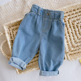Christmas Gift Baby Girls High Waist Jeans Kids Pants Baby Blue Ivory Jeans Pants For 0-4Y Girls Trousers Baby Girl Clothes Kids Pants