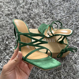 Graduation Dress 2022 Summer Green Orange Women Sandals Fashion Cross-Tied High Heels Shoes Sexy Lace Up Party Pumps shoes Woman Size 35-42