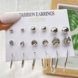 Christmas Gift  20/Pair Pearl Crystal Beads Stud Earrings For Women Geometric Hang Earrings Set Hoop Earring 2021 Trend Jewelry Gifts