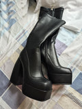 Top Qulaity Women Chunky Ankle Boots 2021 New Fashion Thick High Heels Platform Black Shoes Woman Dress Party Long Boots 34-43