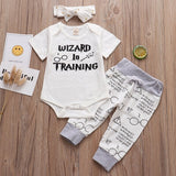 Murioki 3PCS Newborn Infant Baby Clothing Sets 2024 Summer Little Wizard Romper+Cartoon Pants+Hat Baby Outfits