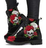 HOT Skeleton Women Snow Ankle Boots Motorcycle Skull Pansy Low Heels Shoes Vintage Pu Leather Warm Winter Increase The 43