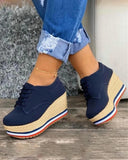 Women's thick-soled shoes women's loafers canvas low wedge hemp thick-soled comfortable thick-soled sneakers