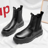 Murioki Men Ankle Boots Retro Casual Genuine Leather Chelsea Boots Slip On Male Shoes Mens British Tooling Platform Short Boots