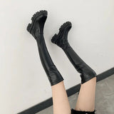 Pofulove Over The Knee Boots Thigh High Leather Boots Sexy Shoes for Women Black Winter Boots Platform Shoes Designer Botas