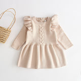 Murioki 2022 Baby Autumn Winter Clothing Infant Kids Baby Girl Ribbed Warm Dress Ruffled Long Sleeve Knitted Dresses Princess Party Gown