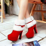 Winter Women Boots Christmas Ankle Boots High Heels Ladies Shoes Femme Warm Short Boots Red Black Shoes Plus Size 35-43