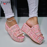 MURIOKI Female Open Toe Thick Soled Platform Wedges Slippers Women Flat Fashion Brand New Bling Shoes Woman 2022  Summer Hot Sale Outside