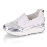 Murioki 2022 Comfort Creepers Bling Loafers Silver Platform Shoes Woman Slip On Swing Women Flats Shoes Zapatos De Mujer