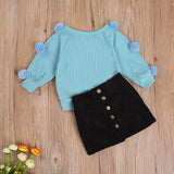Christmas Gift 2-7Years Autumn Winter Clothes Toddler Baby Girls 2pcs Outfits Hairball Knit Tops+Button Mini Skirt Warm Outfits Sets Clothes