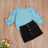 Murioki 2-7Years Autumn Winter Clothes Toddler Baby Girls 2pcs Outfits Hairball Knit Tops+Button Mini Skirt Warm Outfits Sets Clothes1119