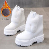 MURIOKI Ankle Boots for Women Kawaii Shoes Platform Fashion Snow Boot Female Winter Zip Up White Chunky Cute Rabbit Casual