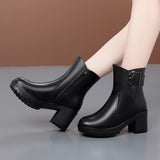 Pofulove Fur Boots Women Winter Shoes High Heels Black Ankle Booties Platform Chunky Boots Fashion Luxury Botas Female
