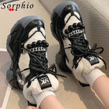 MURIOKI Female Flat Platform Flats Platform Sneakers Lace Up Winter Warm Fur Design Metal Chain Shoes Woman 2022 New Arrivals Fashion