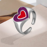 Christmas Gift  Vintage Y2K Double Heart Opening Enamel Ring For Women Fashion Korean Diyou Metal Heart Joint Ring Jewelry Wholesale