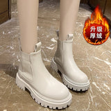 Murioki 2022 New Chunky Boots Fashion Platform Women Ankle Female Sole Pouch Ankle Botas Mujer Round Toe Slip-On Botas Altas Mujer