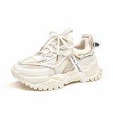 BeauToday Chunky Sneakers Women Synthetic Leather Platform Mesh Cross-Tied Round Toe Female Trendy Shoes Handmade 29631