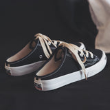 Graduation Shoes 2022 spring and summer new student canvas shoes women's fashion lace-up sneakers open white shoes sandals semi-drag breathable