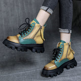 Pofulove Fashion Boots Women Shoes Platform Boots Vintage Retro Leather Booties Chunky Boots Goth Shoes Desinger Martin Botas
