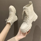 Women Soft Ankle Boots Winter Fashion Design 2021 Lace-Up Booties Sports Party Comfortable Platform Heel White Ladies Shoes