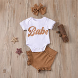 3 PCS Summer Newborn Baby Girls Clothes Set Letter Print Bodysuit Top+PP Shorts+headband Outfits 3-18 Months Clothing