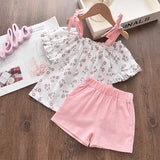 Bear Leader Girls Clothing Sets 2021 Summer Kids Clothes Floral Chiffon Halter+Embroidered Shorts Straw Children Clothing