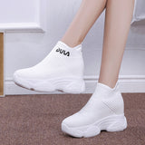 Breathable Knitted Chunky Sneakers Women 2020 New Autumn Solid Wedge Sock Shoes Woman Thick Bottom High Top Shoes Female