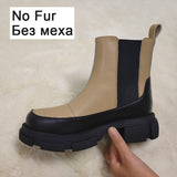 Real Leather Women Ankle Boots Fashion Platform Warm Fur High Heel Winter Shoes Woman Casual Footwear Size 35-42