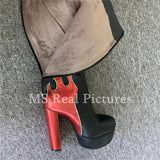 New Women Platform Knee High Boots Block Heel Zipper Sexy Flame Design Party Shoes Female Round Toe Gothic Boots For Women 2021