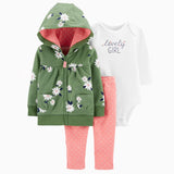 Murioki 3PCS Infant Toddler Baby Boy Girl Clothes Set Unicorn Floral Printed 2024 Fall Hooded Tops +Bodysuit+Pants Baby Girls Outfits