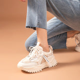 BeauToday Chunky Sneakers Women Synthetic Leather Platform Mesh Cross-Tied Round Toe Female Trendy Shoes Handmade 29631