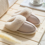 Faux Suede Home Women Full Fur Slippers Winter Warm Plush Bedroom Non-Slip Couples Shoes Indoor Luxury Ladies Furry Slippers