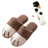 Winter Indoor Ladies Cotton Shoe Cute Cartoon Cat Paw Men Women Lovers Furry Slides Plus Velvet Warm Soft Bottom Female Slippers