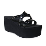 MURIOKI Summer 2022 Double Strap Buckles  Platform Wedges Fashion Goth Slippers Hot Women's Matal  Sandal For Comfy  Black Shoes