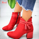 Murioki 2022 Red Tassel Ankle Shoes  Women's Shoes Single Boots Autumn Winter Pointed Toe Thick With Short Boots