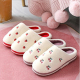Christmas Gift Soft Women Cotton Slippers Winter Cute Fashion Indoor Plush Red Footwear Strawberry Thicker Warm Female Comfortable Flats Shoes