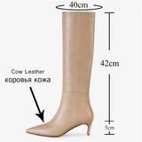 RIZABINA Size 33-43 Women Knee Boots Real Leather Thin Heel Winter Shoes Woman's Sexy Long Boot Party Lady Office Footwear