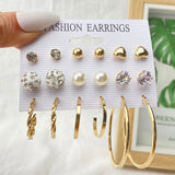 Christmas Gift  20/Pair Pearl Crystal Beads Stud Earrings For Women Geometric Hang Earrings Set Hoop Earring 2021 Trend Jewelry Gifts