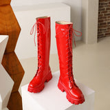 MURIOKI Female Motorcycle High Boots For Women Lace Up Chunky Heel Red Knee High Boots 2022 New Arrivals Fashion Brand New women's Shoes