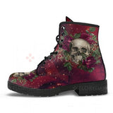 Murioki 2022 Women Ankle Boots Low Heels Shoes Woman Vintage Pu Leather Autumn Warm Winter High Snow Boots Motorcycle Skull Pansy