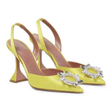 Graduation Shoes 2022 New crystal buckle rhinestone high-heeled sandals with pointed toe sandals for ladies wedding shoes yellow green orange