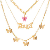 Christmas Gift 2021 Vintage Multilayer Acrylic Butterfly Choker Necklace Fashion Women Letter Golden Chain Layered Necklace Jewelry Party Gift