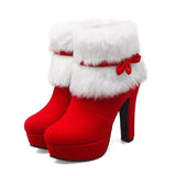 Winter Women Boots Christmas Ankle Boots High Heels Ladies Shoes Femme Warm Short Boots Red Black Shoes Plus Size 35-43