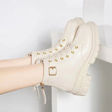 Pofulove Platform Shoes Winter Leather Boots Women White Black Design Boots Spring Fall Shoes Korean Fashion Summer Botas Zapato
