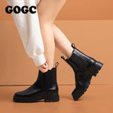 GOGC Chelsea Boots Chunky Boots Women Winter Shoes Cowhide Plush Ankle Boots Black Female Autumn  Fashion Platform Boots G9019